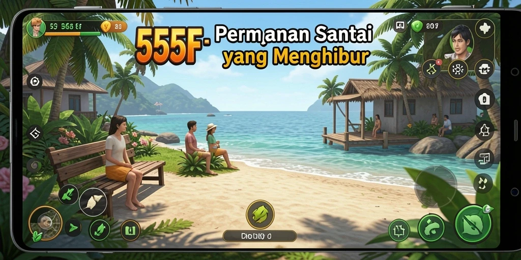 Tampilan gameplay 555F yang penuh warna dan menyenangkan.