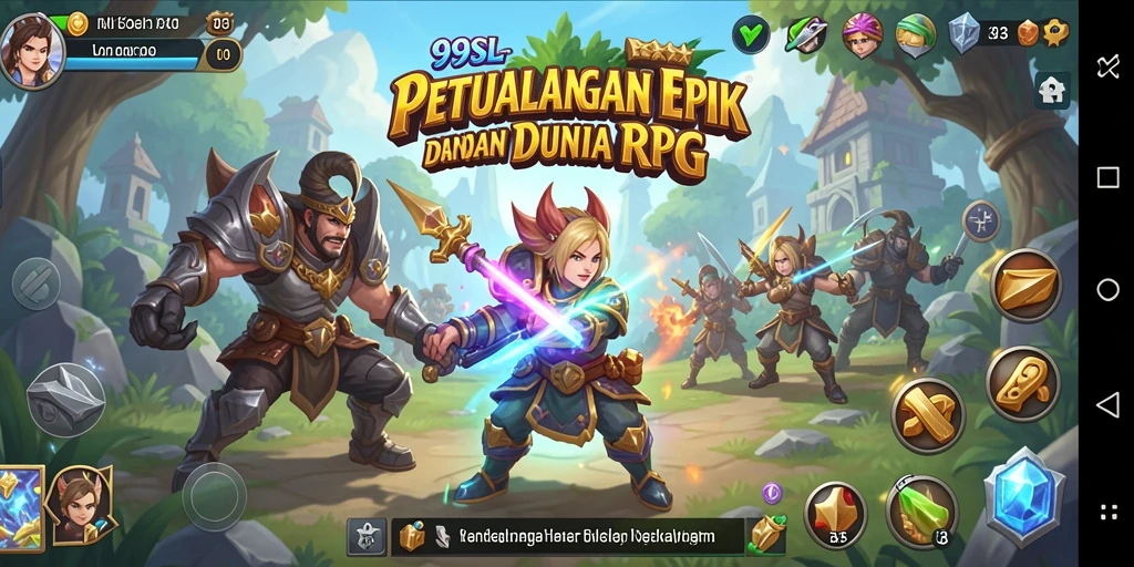 Tangkapan layar gameplay 99SL dengan karakter RPG yang beraksi.