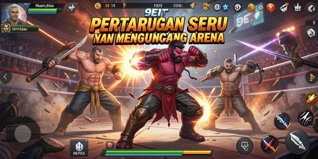 Tampilan gameplay 9ET menampilkan karakter bertarung dengan gerakan dinamis.