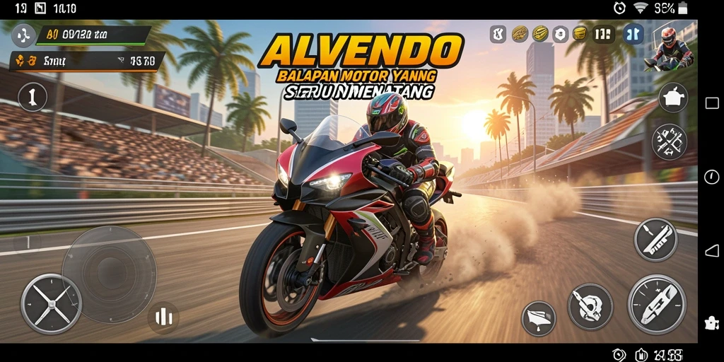 Gameplay seru ALVENDO, balapan motor yang mendebarkan.