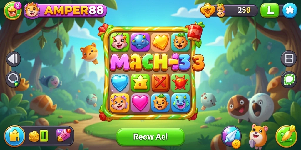 Tampilan gameplay seru dan penuh warna dari AMPER88.