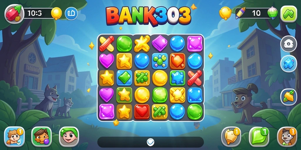 Screenshot menunjukkan gameplay seru game Match-3 BANK303.