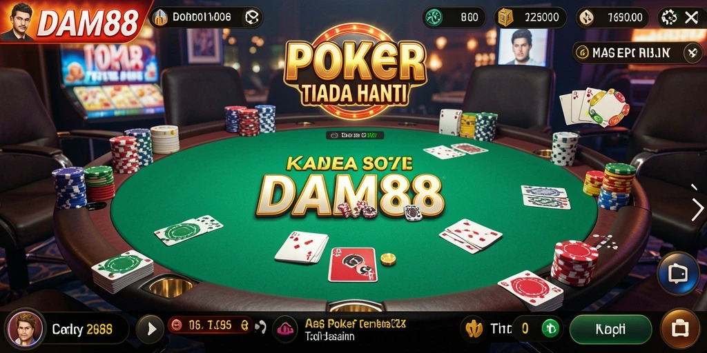 Screenshot utama DAM88 menunjukkan gameplay Poker yang menegangkan.