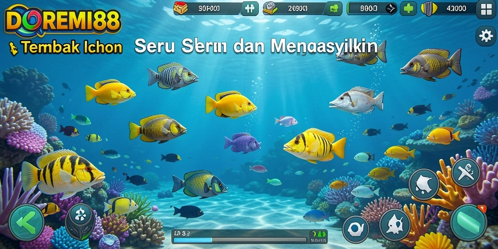 Tangkapan layar gameplay DOREMI88 yang menunjukkan aksi menembak ikan.
