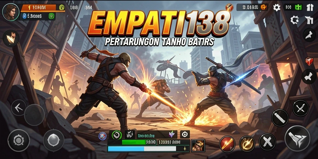 Screenshot utama EMPATI138 menunjukkan pertarungan epik antara karakter yang berbeda.
