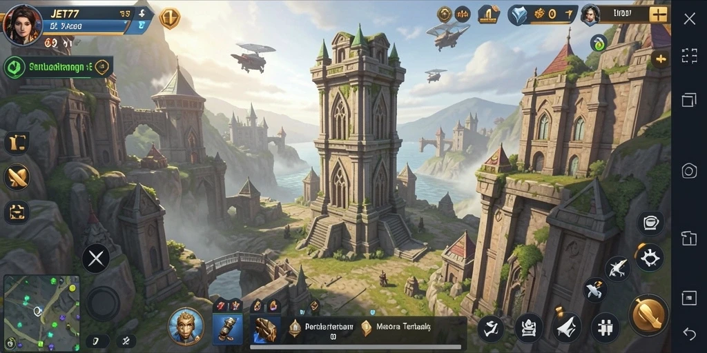 Tampilan gameplay JET77 dengan aksi pertahanan menara yang mendebarkan.