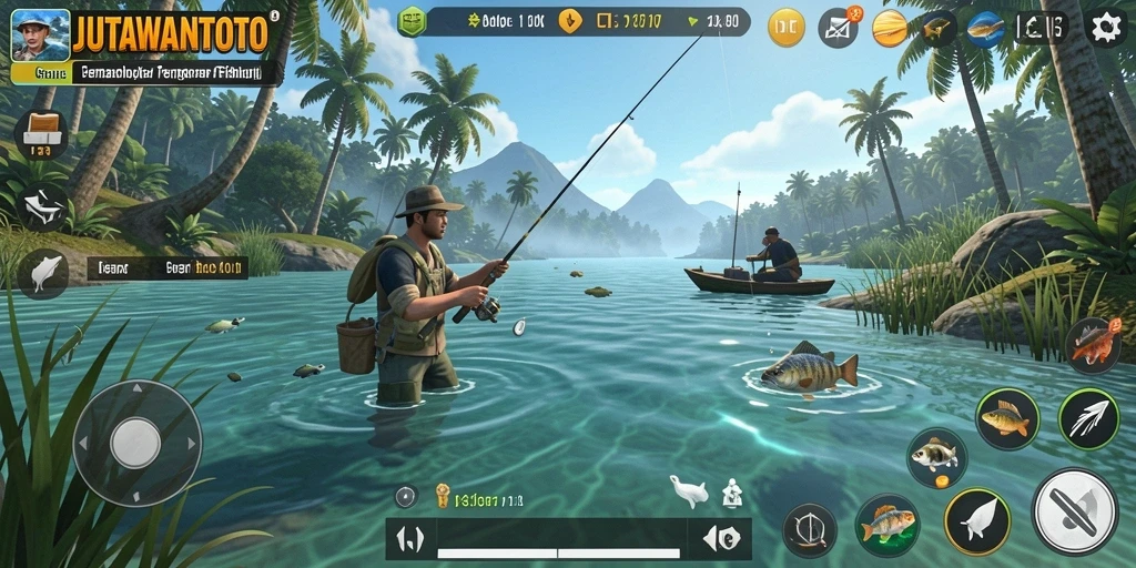 Tampilan gameplay JUTAWANTOTO dengan aksi memancing yang seru.