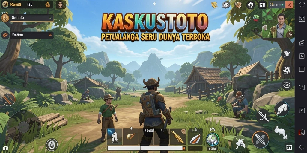 Tampilan gameplay KASKUSTOTO di dunia terbuka yang megah.