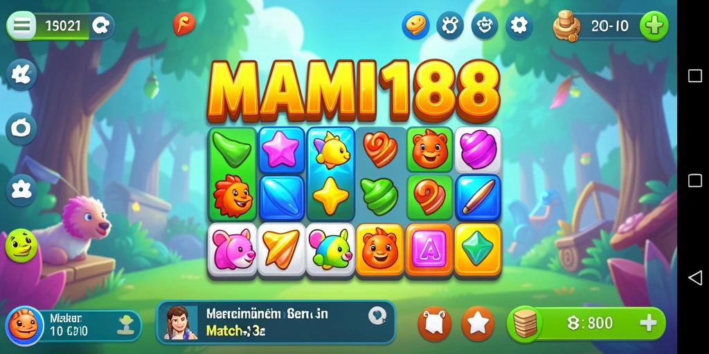 Tangkapan layar MAMI188 menampilkan gameplay Match-3 yang seru dan penuh warna.