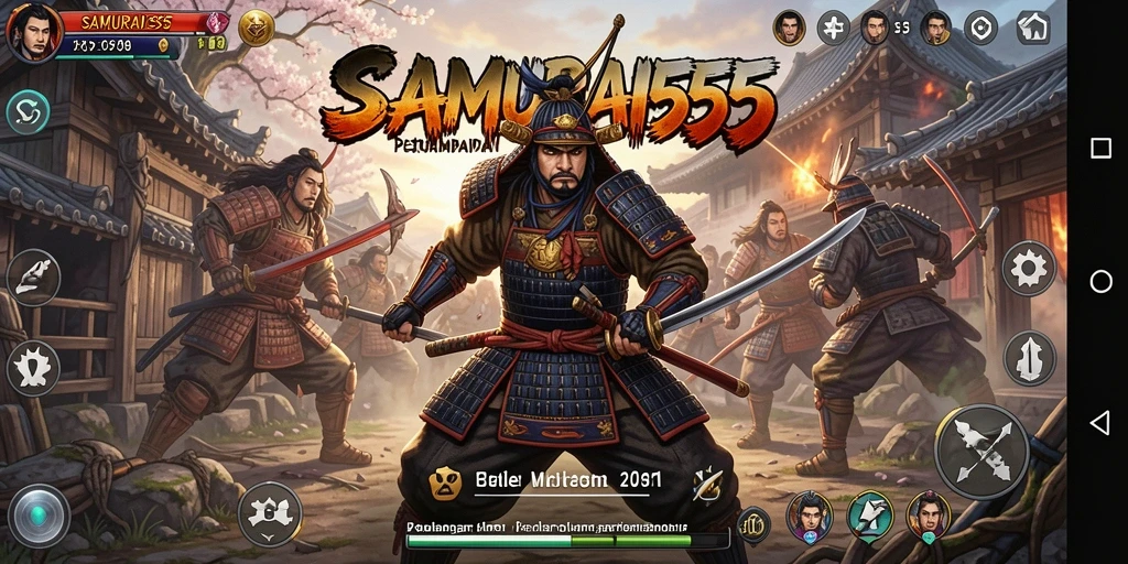 Tampilan gameplay SAMURAI555 memperlihatkan aksi menegangkan dari karakter samurai.