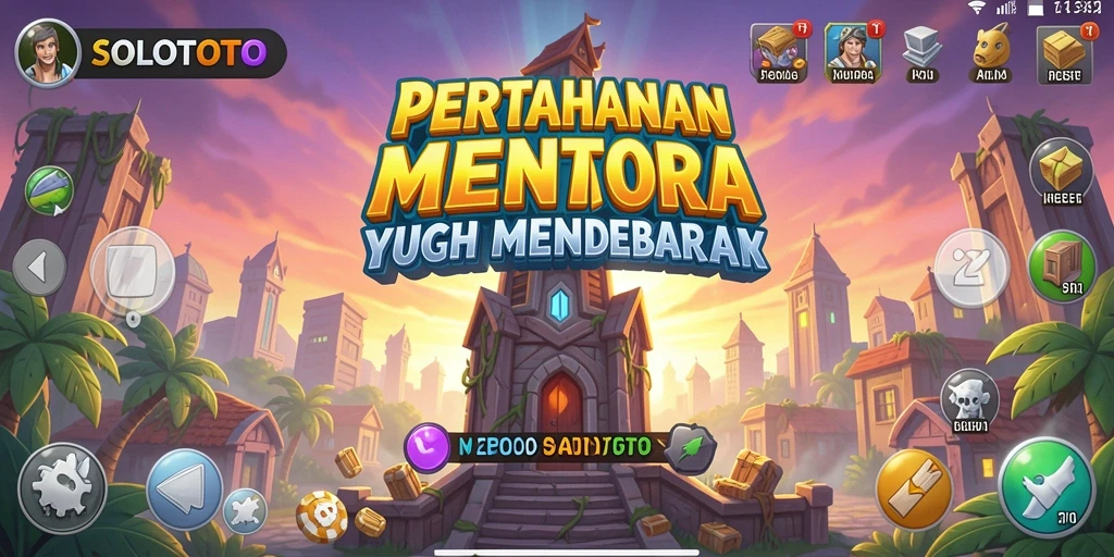 Screenshot menampilkan aksi pertahanan menara yang intens dalam SOLOTOTO.