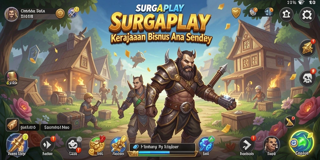 Screenshot gameplay SURGAPLAY menampilkan keseruan membangun kerajaan bisnis.