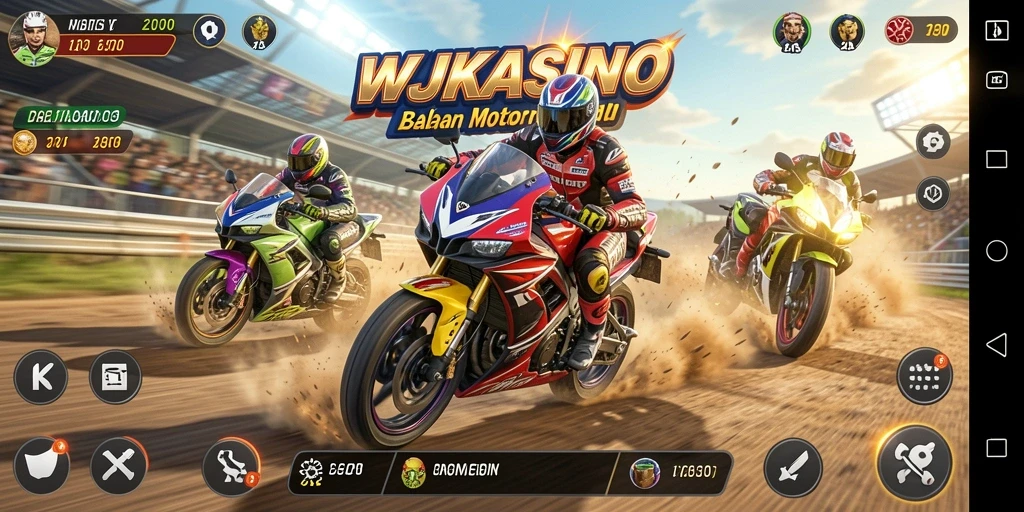 Gameplay WJKASINO menampilkan balapan motor yang seru dan adrenalin memuncak.